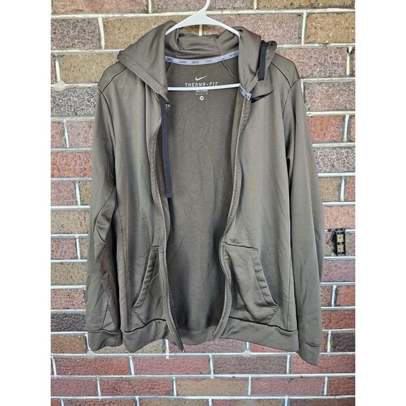 NIKE THERMA FIT Full ZIP UP HOODED SWEATSHIRT Jacket Hoodie SIZE Medium GREEN - Picture 1 of 6